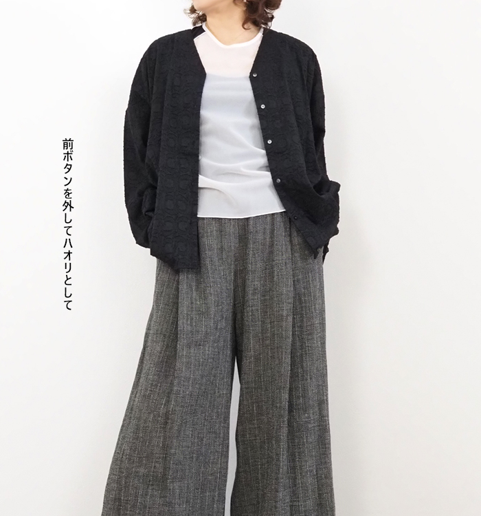 mizuiro ind ミズイロインド Vネックシャツ カットジャガード レディース