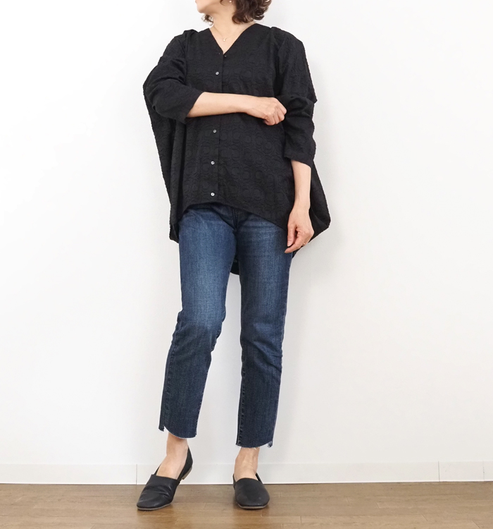 mizuiro ind ミズイロインド Vネックシャツ カットジャガード レディース