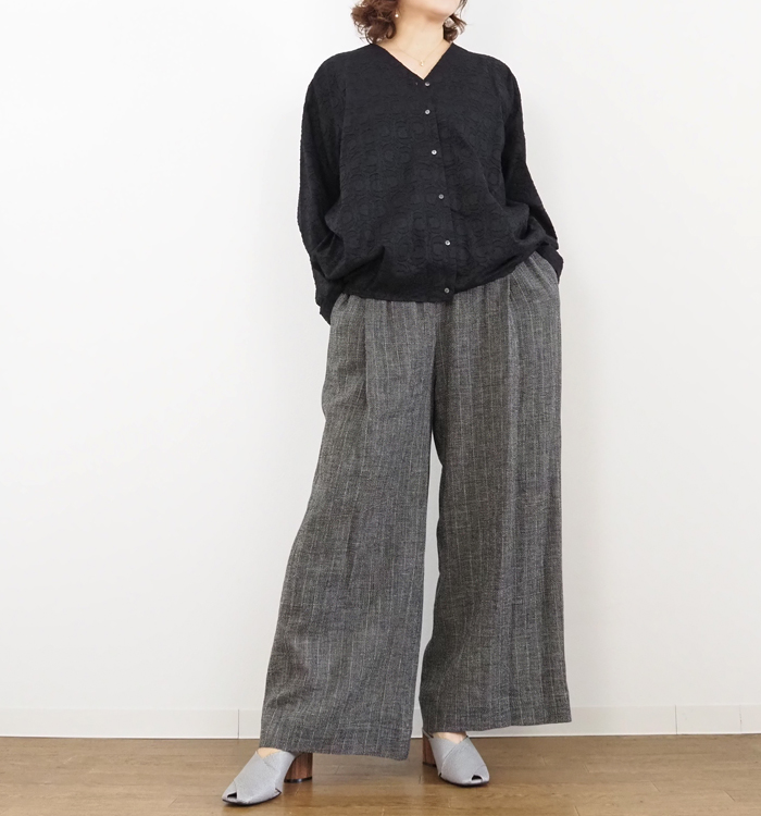 mizuiro ind ミズイロインド Vネックシャツ カットジャガード レディース