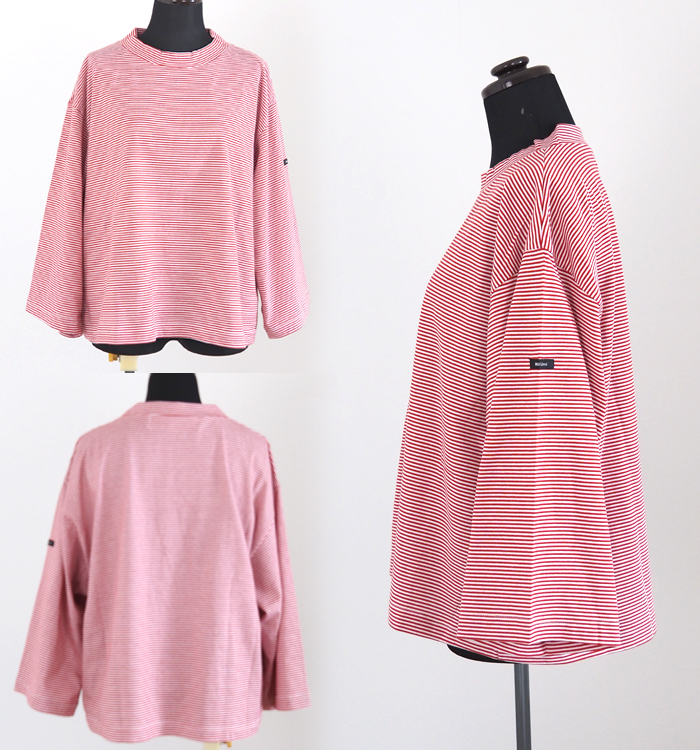 MidiUmi ミディウミ モックネックボーダーワイドTシャツ