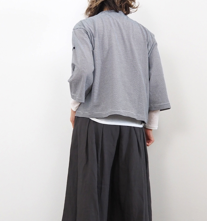 MidiUmi ミディウミ モックネックボーダーワイドTシャツ