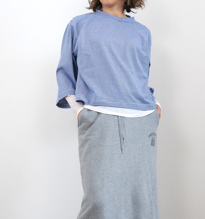 MidiUmi ミディウミ モックネックボーダーワイドTシャツ