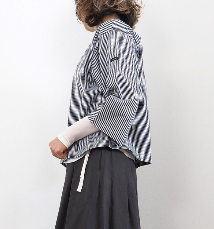 MidiUmi ミディウミ モックネックボーダーワイドTシャツ