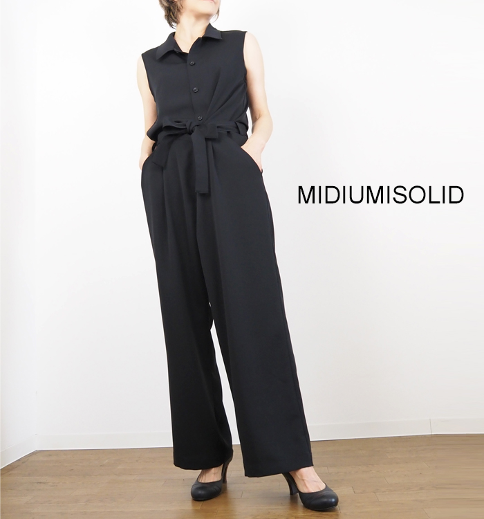MIDIUMISOLID ミディウミソリッド オールインワン ベルト付き ブラック レディース