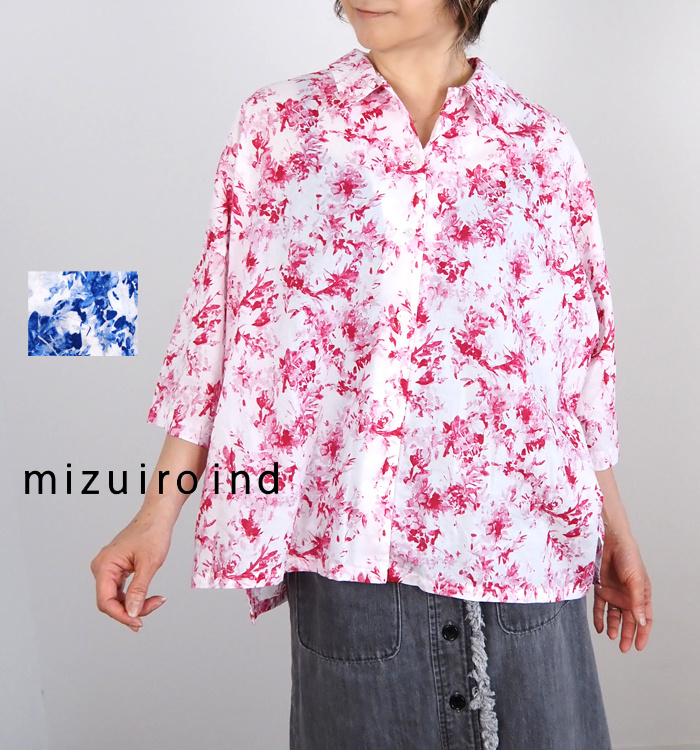 mizuiro ind ミズイロインド フラワープリントハーフスリーブシャツ