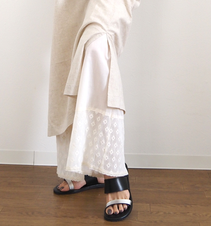 PONT DE CHALONS ポンデシャロン レースワイドペチパンツ 裾レース レイヤードパンツ