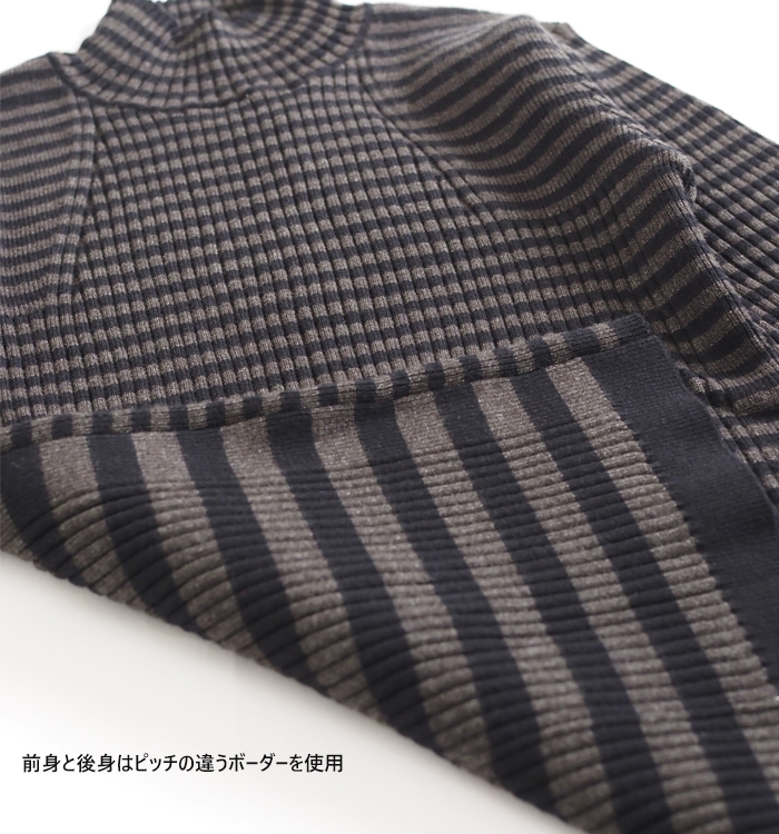 MARECHAL TERRE マルシャルテル ハイネックニットプルオーバー 前後ピッチ切替ボーダー×配色袖口 