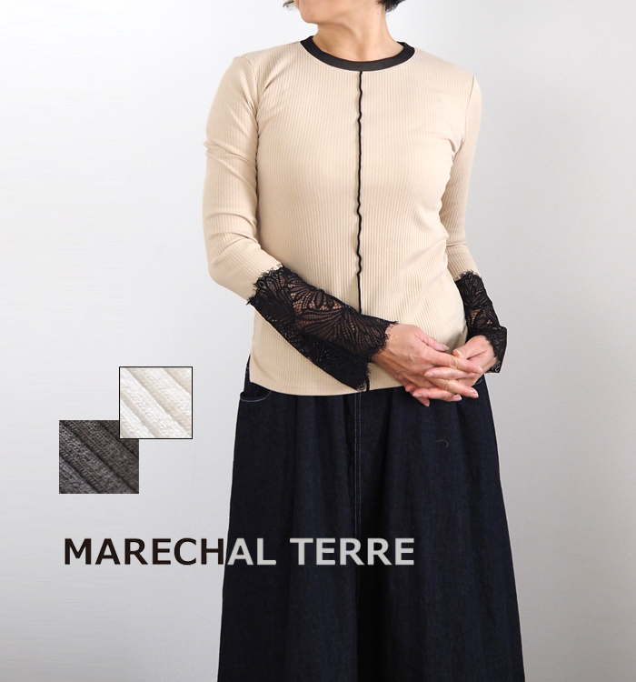 MARECHAL TERRE マルシャルテル レース付きリブカットソー プルオーバー