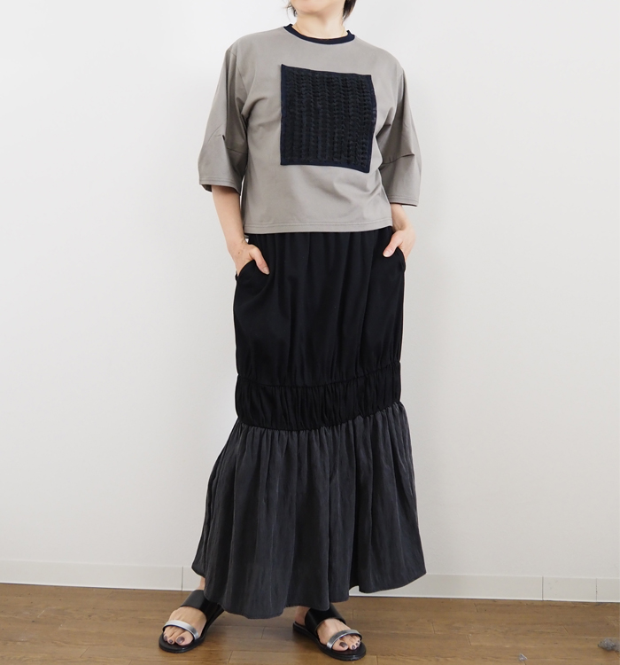 MARECHAL TERRE マルシャルテル リボンジャガード Tシャツ 7分袖 コクーン袖