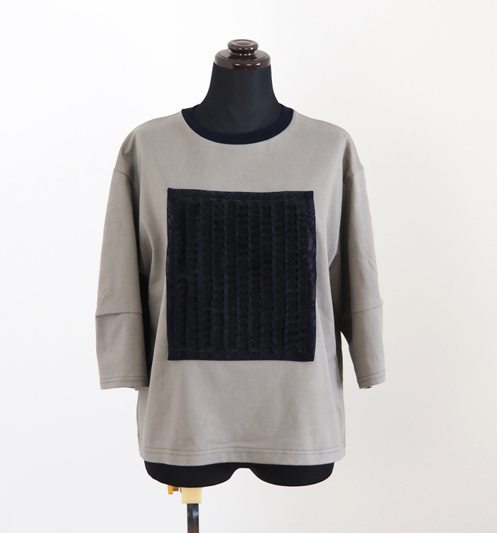 MARECHAL TERRE マルシャルテル リボンジャガード Tシャツ 7分袖 コクーン袖