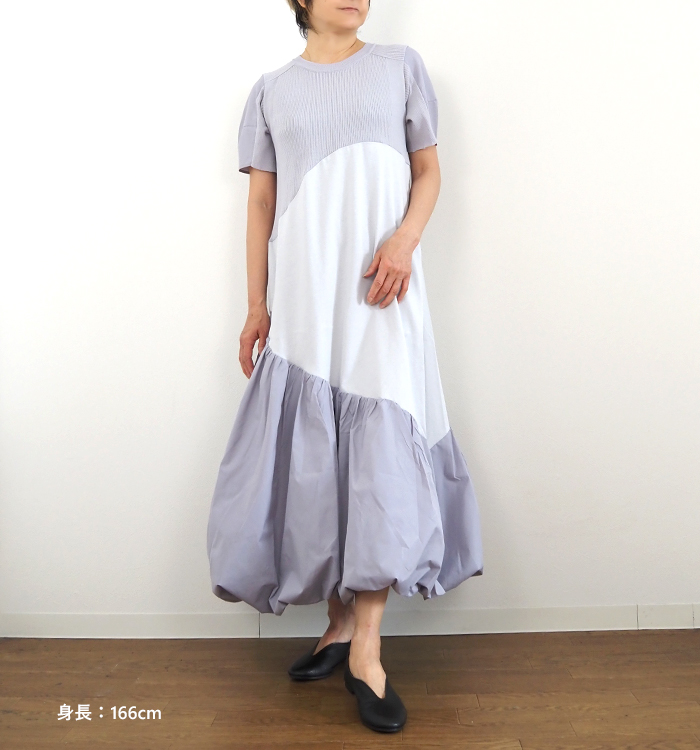 MARECHAL TERRE マルシャルテル 異素材カーブ切替バルーンワンピース