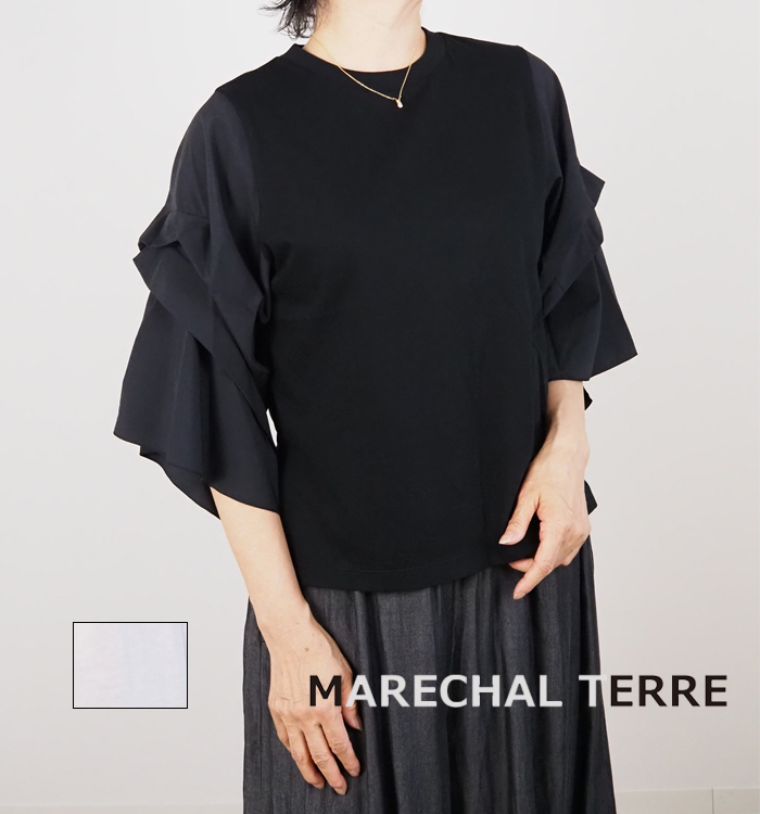 MARECHAL TERRE タックフレアースリーブ プルオーバー 着用イメージ ブラック