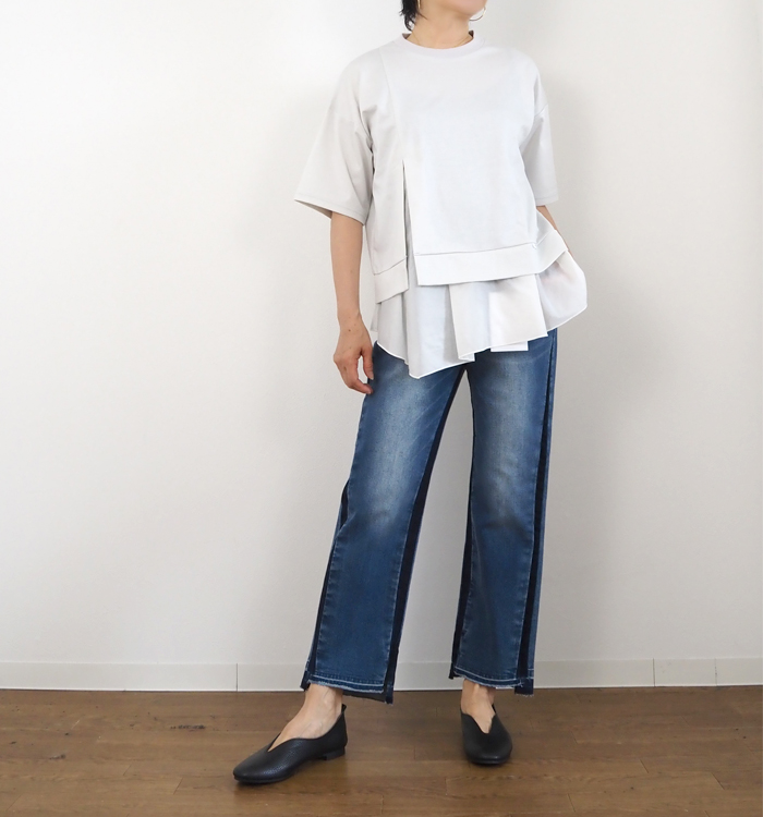 MARECHAL TERRE ヘムラッフルTシャツ 着用スタイリング