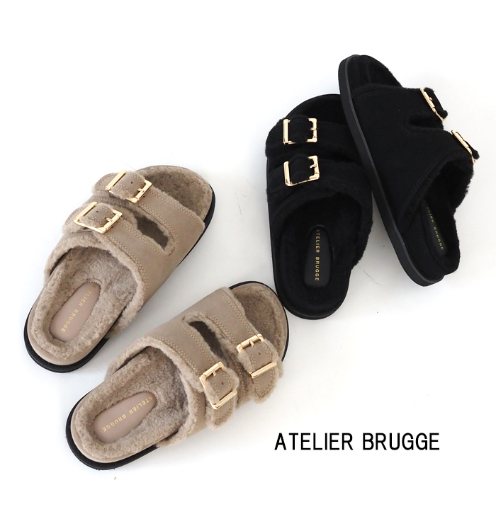 ATELIER BRUGGE ダブルバックル フットベットファーサンダル 着用イメージ