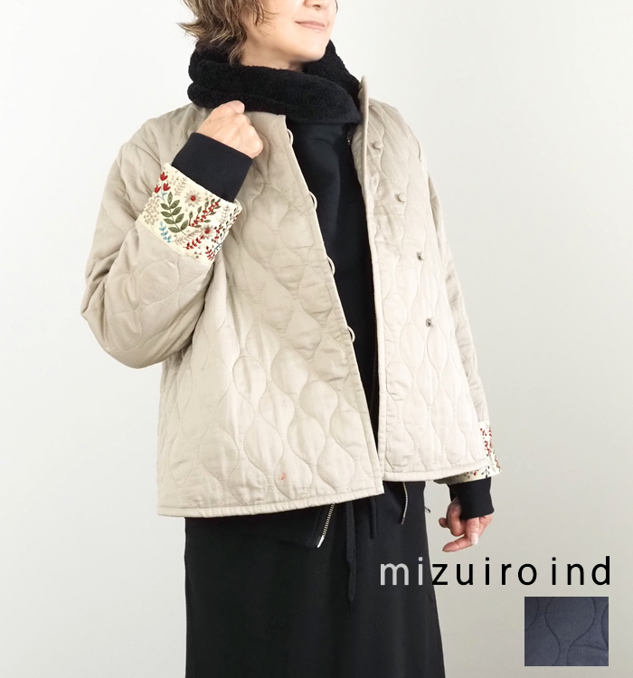 mizuiro ind ミズイロインド キルトジャケット 刺繍テープ レディース