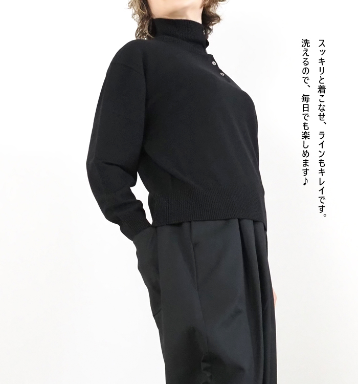 mizuiro ind ミズイロインド ニット ボタン付きハイネックプルオーバー レディース