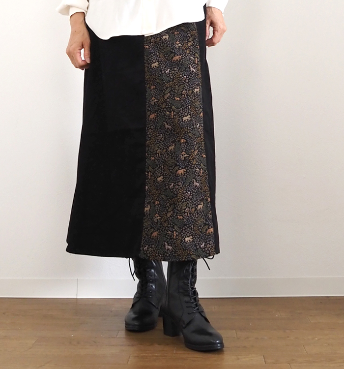 sosotto ソソット リバティプリント 細コールxリバティフェイクラップスカート 