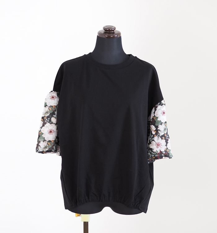 sosotto ソソット Tシャツ LIBERTYシルフローンギャザー袖 プレーティング天竺 レディース