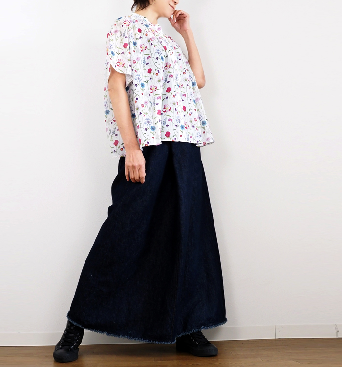 sosotto ソソット ブラウス LIBERTYPRINT ギャザーネック 半袖 レディース