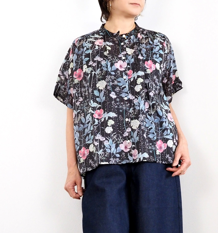 sosotto ソソット ブラウス LIBERTYPRINT ギャザーネック 半袖 レディース