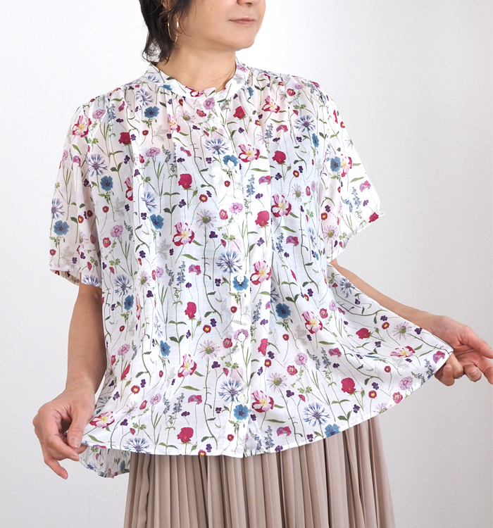 sosotto ソソット ブラウス LIBERTYPRINT ギャザーネック 半袖 レディース