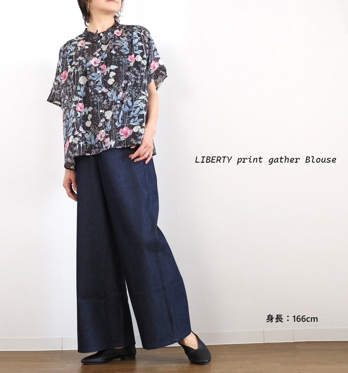 sosotto ソソット ブラウス LIBERTYPRINT ギャザーネック 半袖 レディース