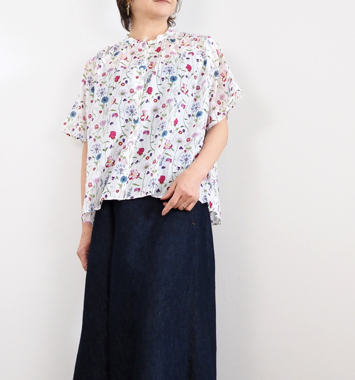 sosotto ソソット ブラウス LIBERTYPRINT ギャザーネック 半袖 レディース