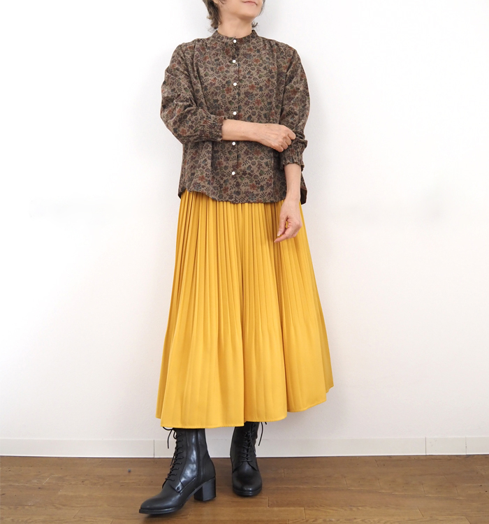sosotto ソソット ブラウス LIBERTYコーデュロイ バンドカラー 袖シャーリング