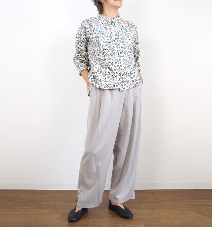 sosotto ソソット ブラウス LIBERTYコーデュロイ バンドカラー 袖シャーリング