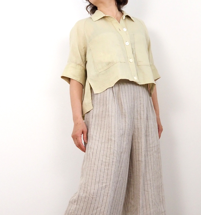 cafune カフネ ５分袖シャツ フレンチリネン ショート丈 レディース