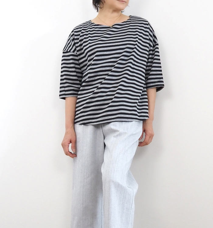 NARU factory ナルファクトリー ボーダーTシャツ ラウンドネック レディース