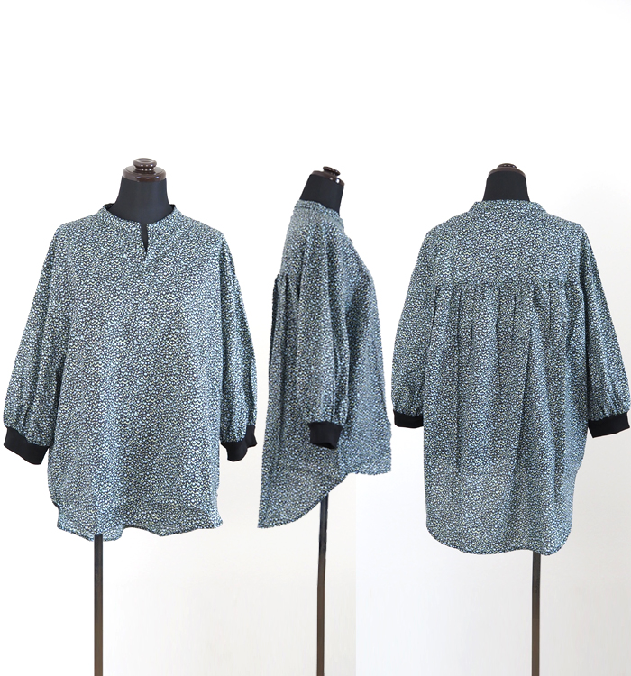NARU factory ナルファクトリー コットンローンスキッパーシャツ 猫隠れ花柄 レディース