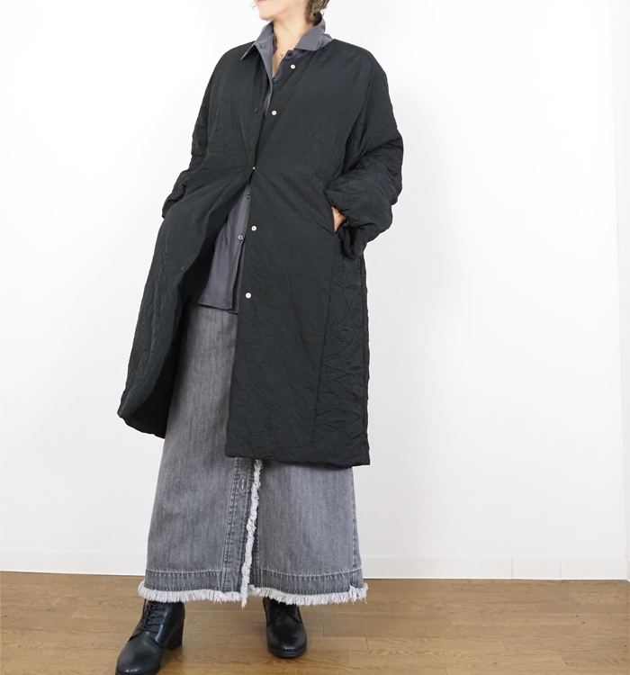 Squady スカディ ロングパデットVネックコート レディース