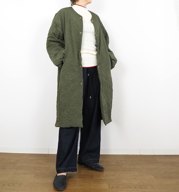 Squady スカディ ロングパデットVネックコート レディース