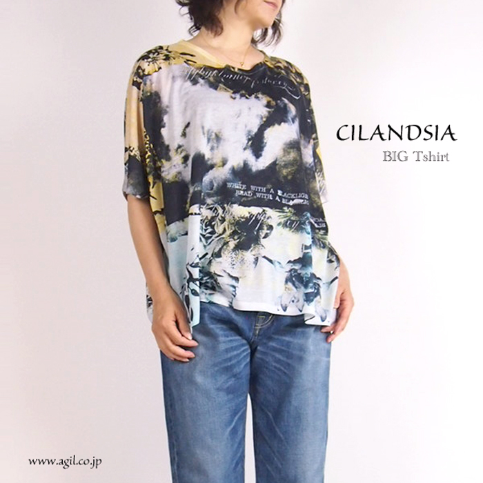 CILANDSIA チランドシア 総柄プリント ビッグTシャツ 半袖 レディース メンズ
