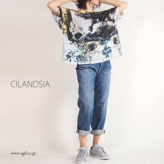CILANDSIA チランドシア 総柄プリント ビッグTシャツ 半袖 レディース メンズ