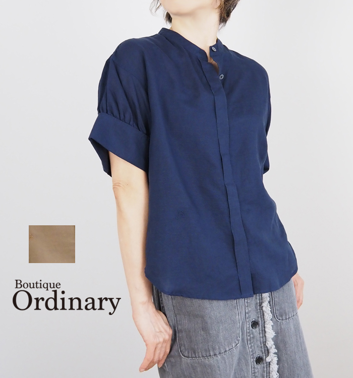 Boutique Ordinary パフスリーブ バンドカラーブラウス