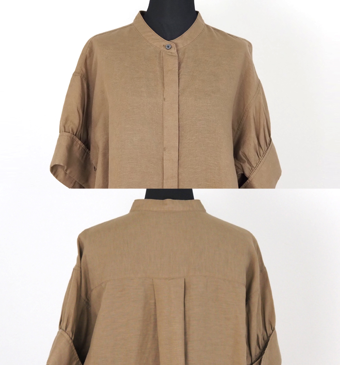 Boutique Ordinary パフスリーブ バンドカラーブラウス
