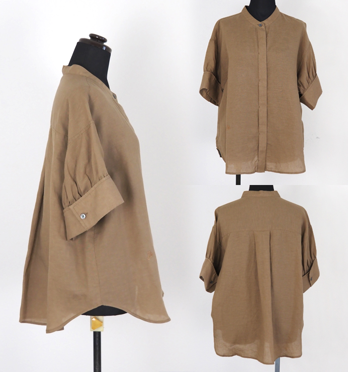 Boutique Ordinary パフスリーブ バンドカラーブラウス