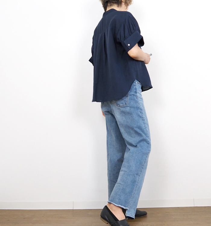 Boutique Ordinary パフスリーブ バンドカラーブラウス