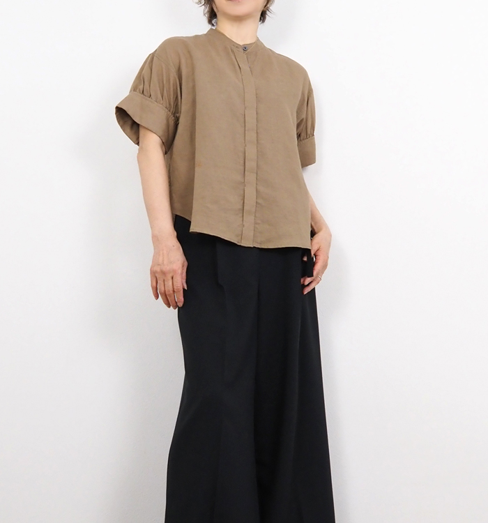 Boutique Ordinary パフスリーブ バンドカラーブラウス