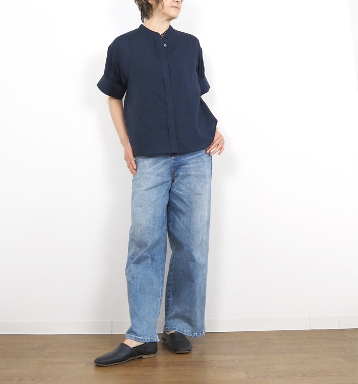 Boutique Ordinary パフスリーブ バンドカラーブラウス