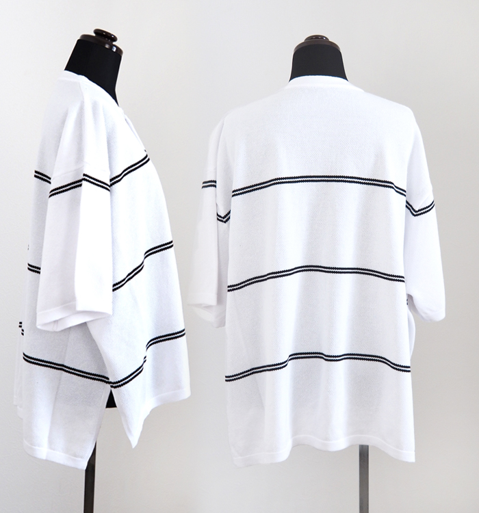 Boutique Ordinary ブティークオーディナリー ボーダー ニットポロ バンドカラー カノコ編み