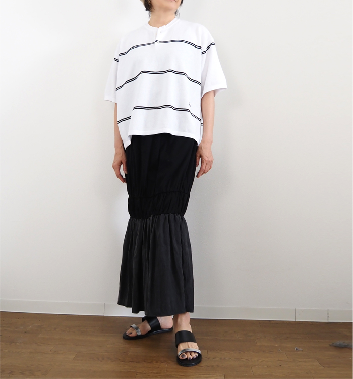 Boutique Ordinary ブティークオーディナリー ボーダー ニットポロ バンドカラー カノコ編み