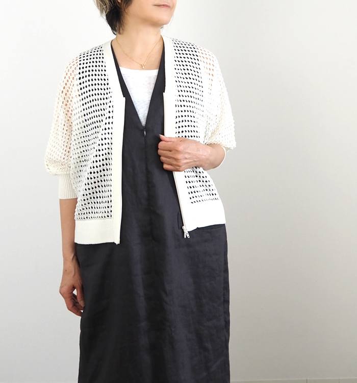 Boutique Ordinary ブティークオーディナリー ドルマンジップカーディガン 透かし編み