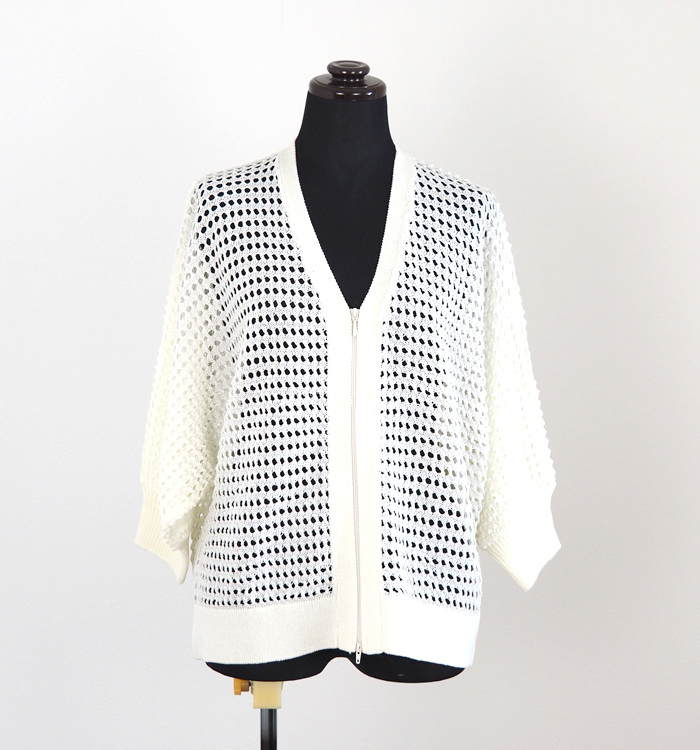 Boutique Ordinary ブティークオーディナリー ドルマンジップカーディガン 透かし編み