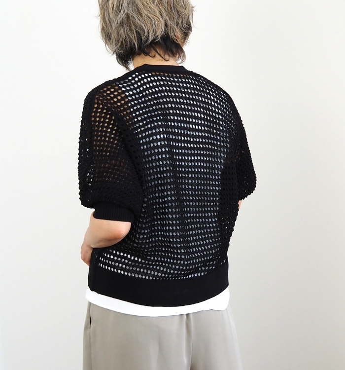 Boutique Ordinary ブティークオーディナリー ドルマンジップカーディガン 透かし編み