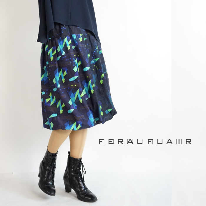 FERAL FLAIR (フィラルフレア) プリント バルーンスカート 膝丈 ミディ ミモレ丈 レディース