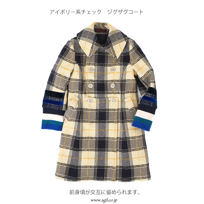 HISUI HIROKOITO (ヒスイヒロコイトウ) ジグザグ ウールチェックハーフコート レディース