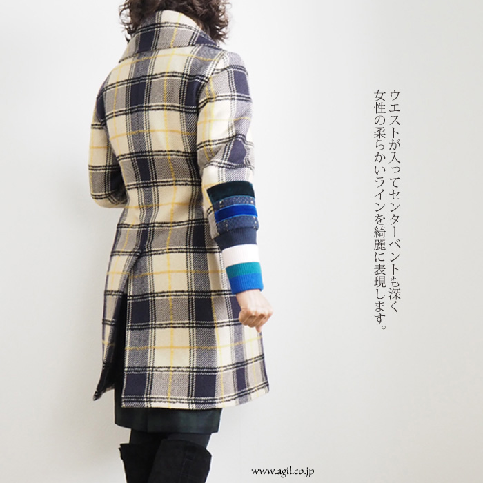HISUI HIROKOITO (ヒスイヒロコイトウ) ジグザグ ウールチェックハーフコート レディース